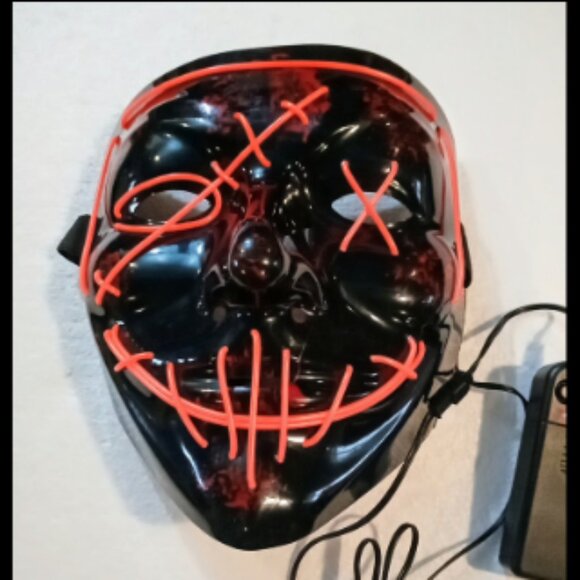 Purge Rave Party Red Light Up Stitches Scary LED MASK Costume Cosplay Halloween - Picture 1 of 10